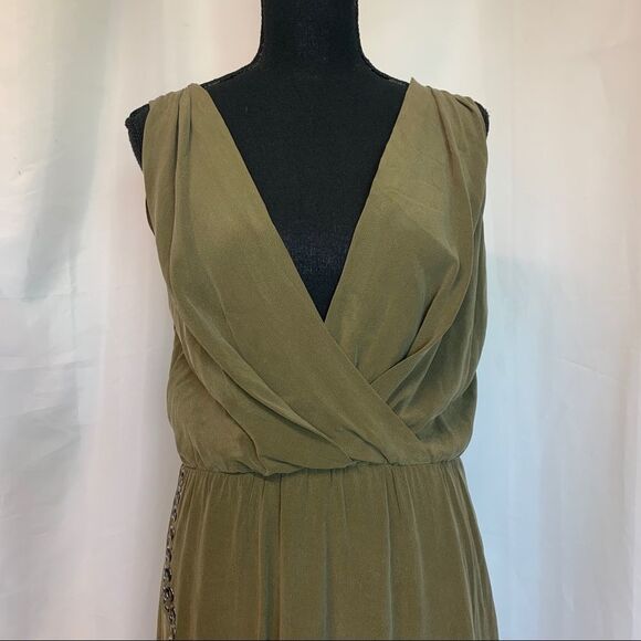 Haute Hippie asymmetrical Military green grommets silk dress Sz M - Picture 4 of 13